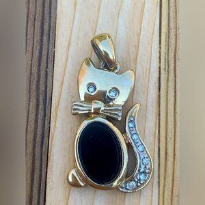 Vintage Cat Pendant with Rhinestones